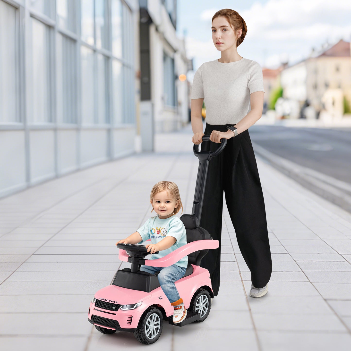 3 in 1 Push Car for Toddlers Licensed Land Rover Discovery Ride on Toy-Pink