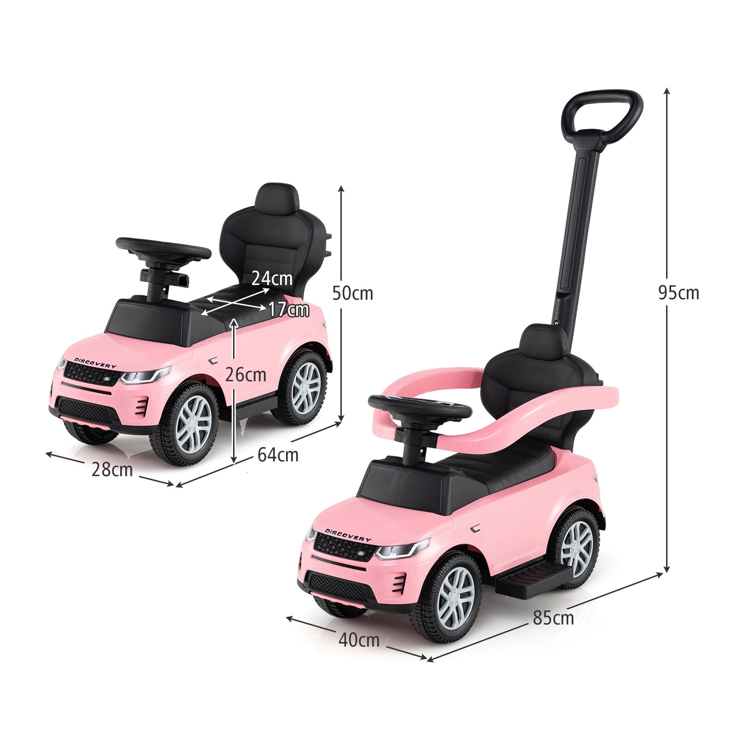 3 in 1 Push Car for Toddlers Licensed Land Rover Discovery Ride on Toy-Pink