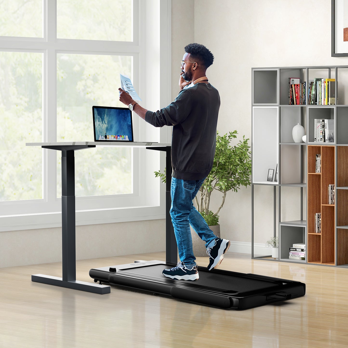 2.25 HP Foldable Treadmill 3 in 1 Walking Pad Under Desk Treadmill-Black