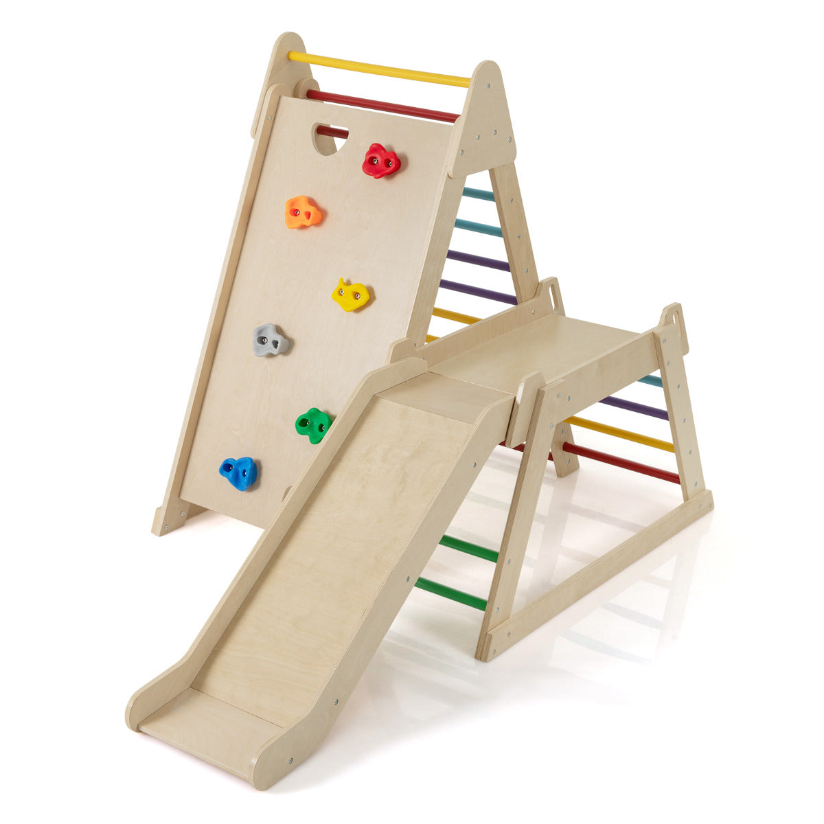 3-In-1 Jungle Gym with Extended Slide and Rock Climbing-Colourful
