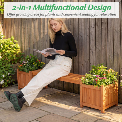 3-in-1 Outdoor Planter Box with Bench and 2 Side Garden Beds-Orange