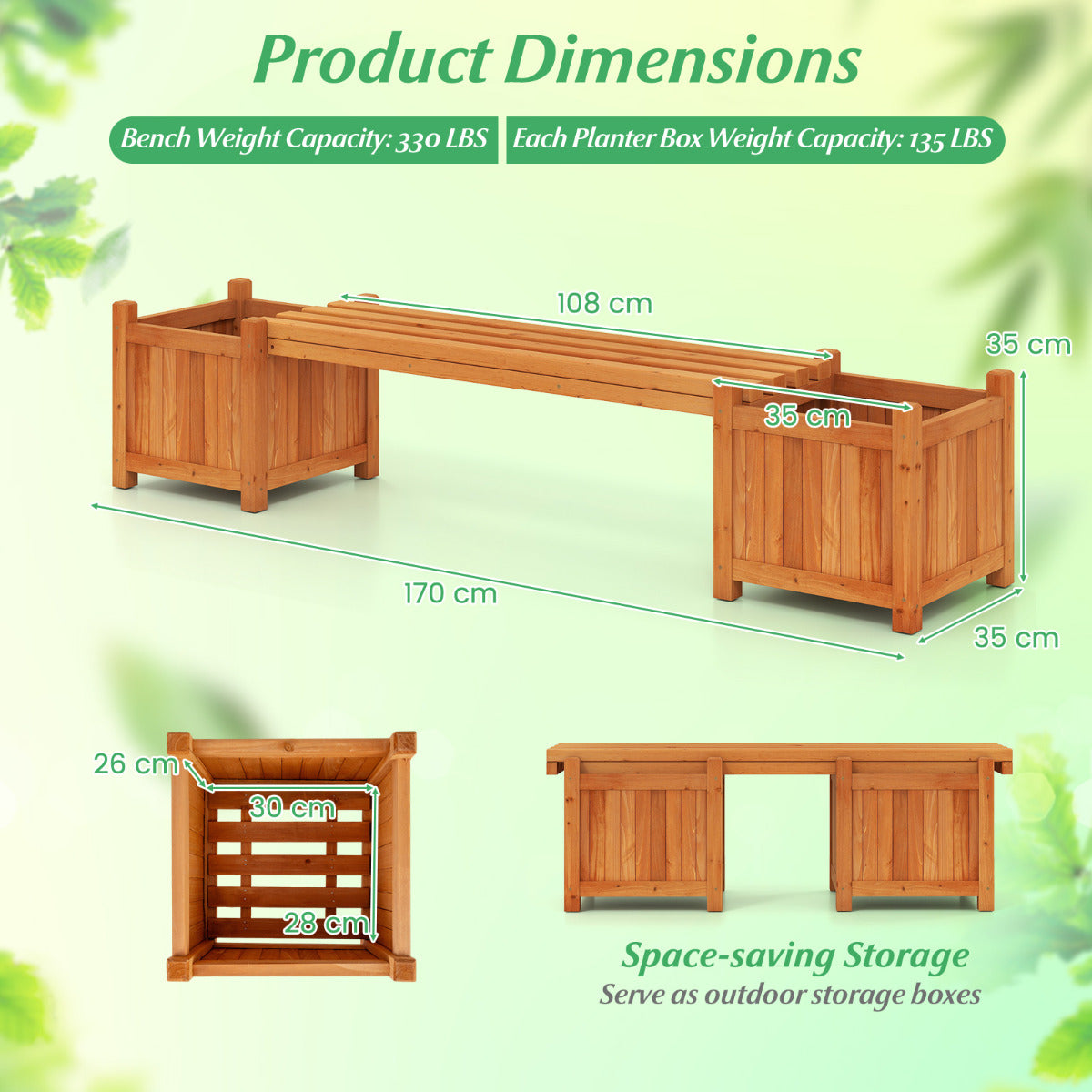 3-in-1 Outdoor Planter Box with Bench and 2 Side Garden Beds-Orange
