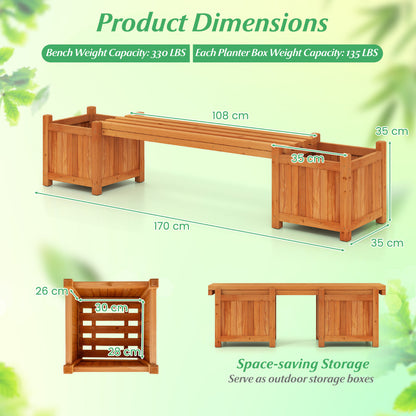 3-in-1 Outdoor Planter Box with Bench and 2 Side Garden Beds-Orange