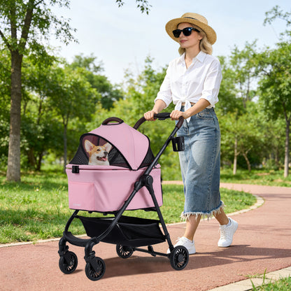 3-in-1 Pet Stroller One-hand Folding  Dog Stroller Car Seat-Pink