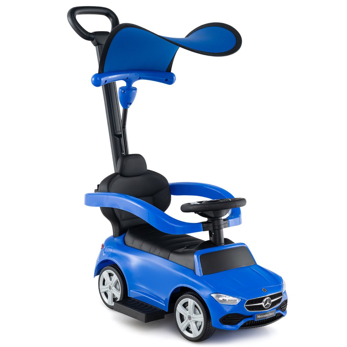3-in-1 Ride on Push Car with Adjustable Canopy and Steering Push Bar-Navy