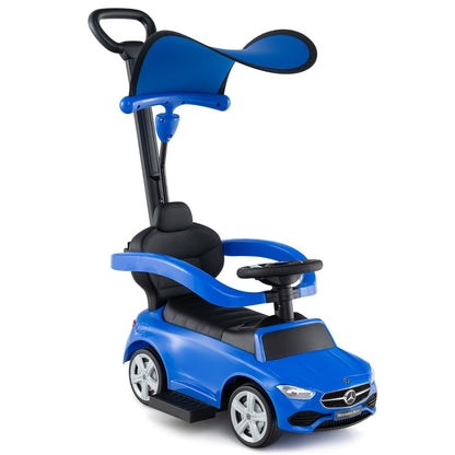 3-in-1 Ride on Push Car with Adjustable Canopy and Steering Push Bar-Navy