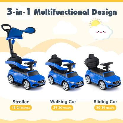 3-in-1 Ride on Push Car with Adjustable Canopy and Steering Push Bar-Navy