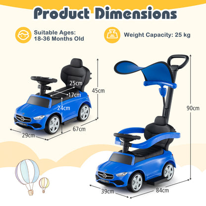 3-in-1 Ride on Push Car with Adjustable Canopy and Steering Push Bar-Navy
