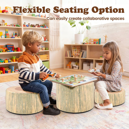 3 PCS Tree Stump Stool Set Round Flexible Seatings-Natural