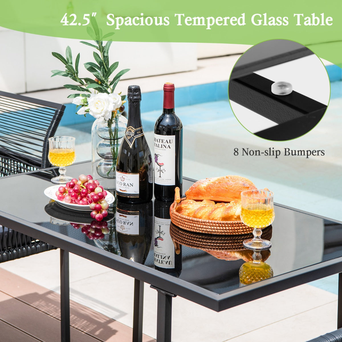 3 Pieces Space-Saving Patio Rattan Outdoor Dining Set-Black