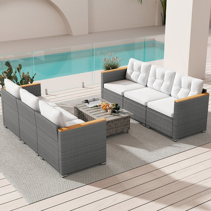3-Seat Patio Couch Sofa with Deep Seating and Cushion-White