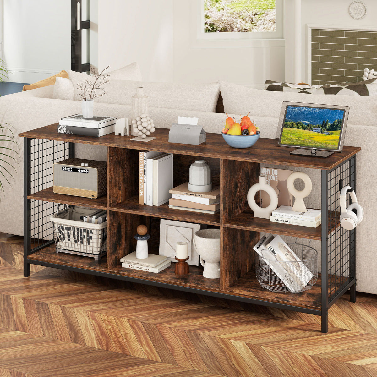 3-tier Entertainment Center with Power Outlets-Rustic Brown