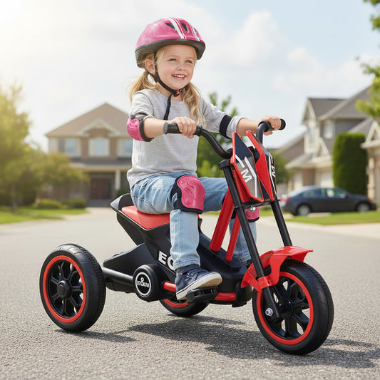 3-Wheel Toddler Bike with Foot Pedals and Steering Handlebars-Red