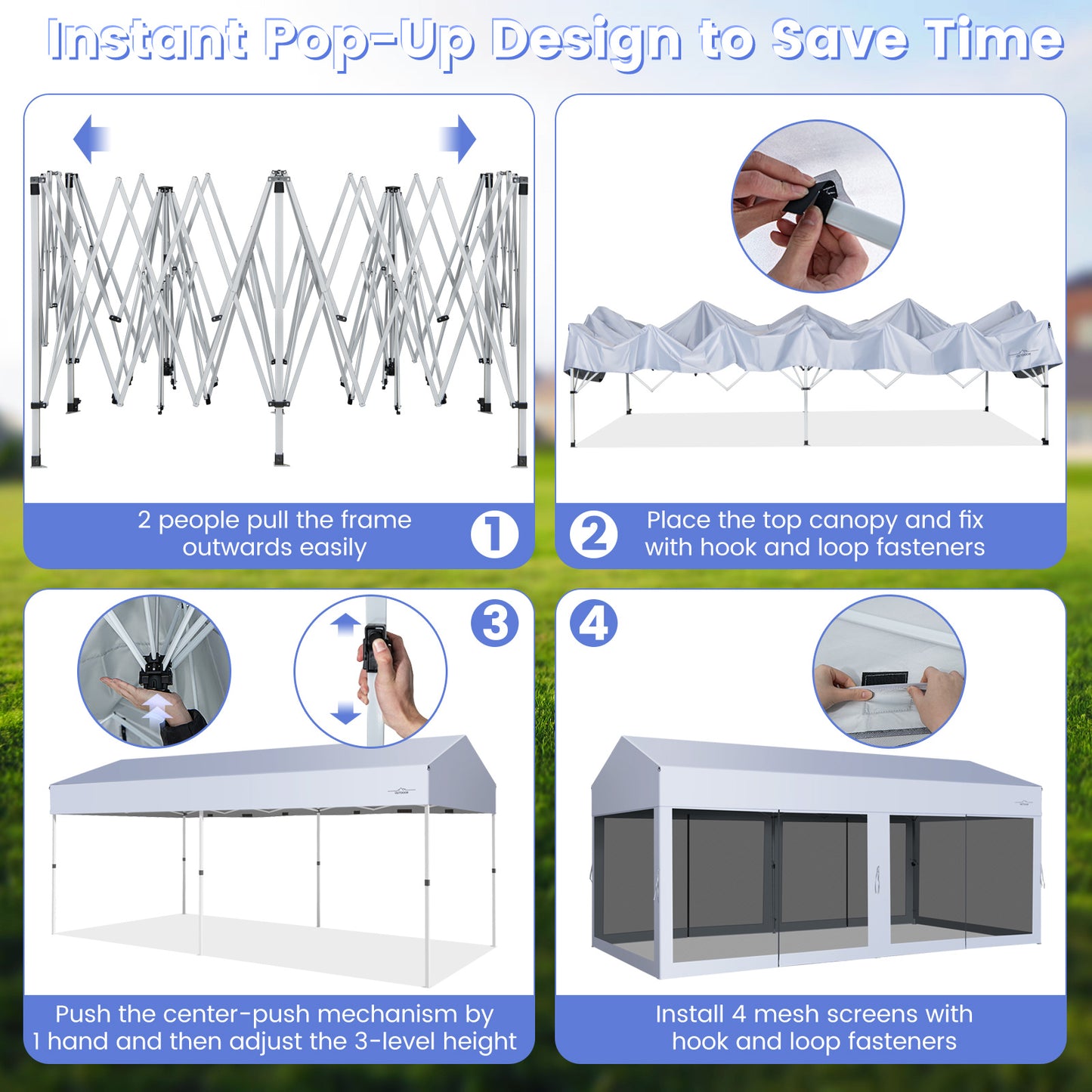 3 x 6 m Pop-Up Canopy UV Screen House Party Tent with Removable Sidewalls-White