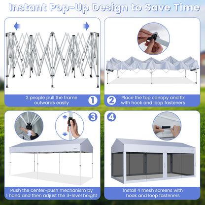 3 x 6 m Pop-Up Canopy UV Screen House Party Tent with Removable Sidewalls-White