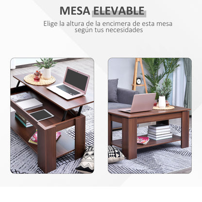 HOMCOM Lift Up Top Coffee Table with Hidden Storage and Open Shelf, Modern Wooden Sofa Side End Tea Table for Living Room 100W x 50D x 63H cm