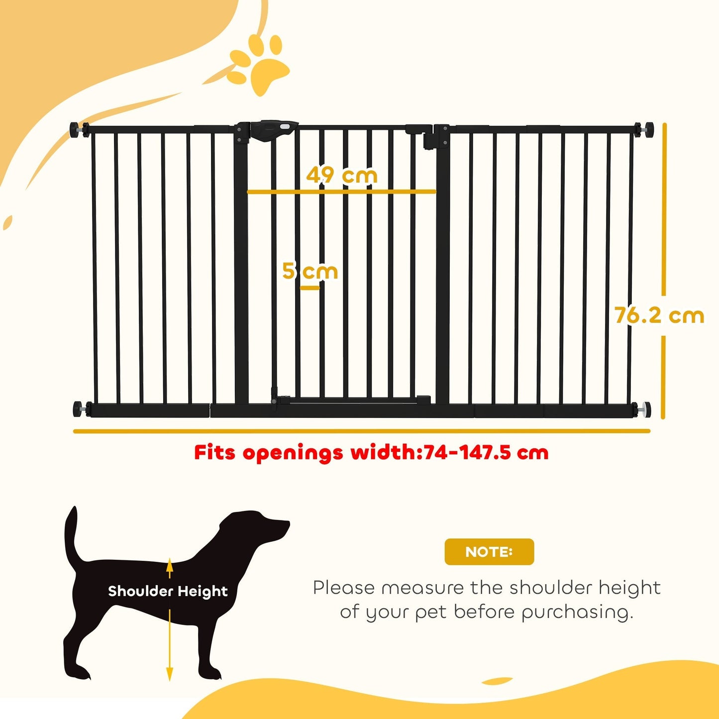PawHut Adjustable Safety Gate w/ Three Extensions, Four Adjustable Screws, Black