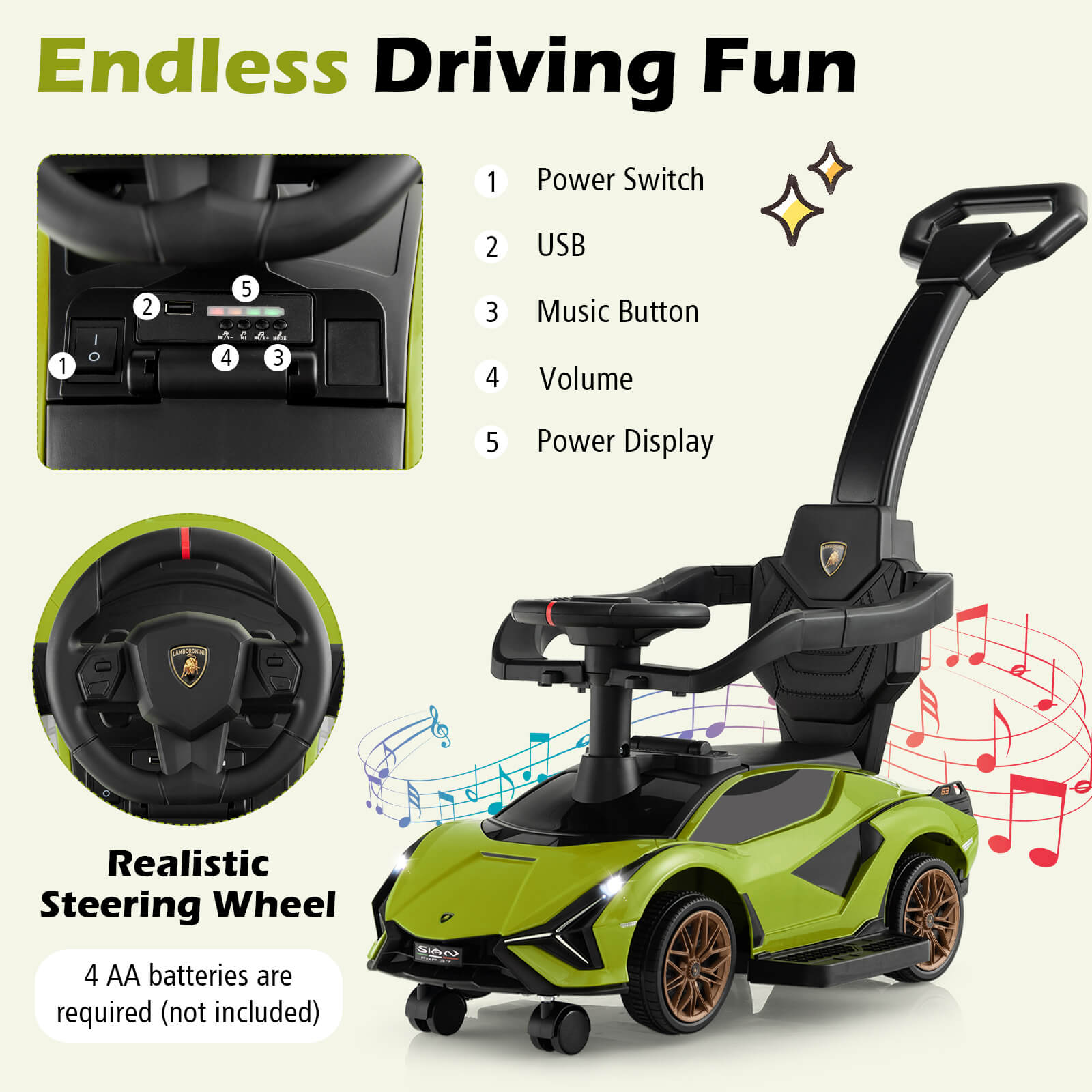 3-in-1 Ride On Push Car with Removable Guardrails and Handle-Green