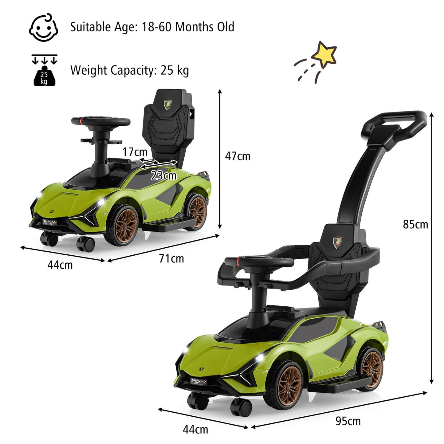3-in-1 Ride On Push Car with Removable Guardrails and Handle-Green