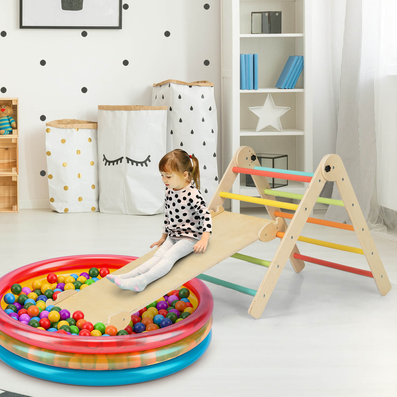 3-in-1 Triangular Climbing Toys Foldable Triangle Set for Toddlers-Colourful