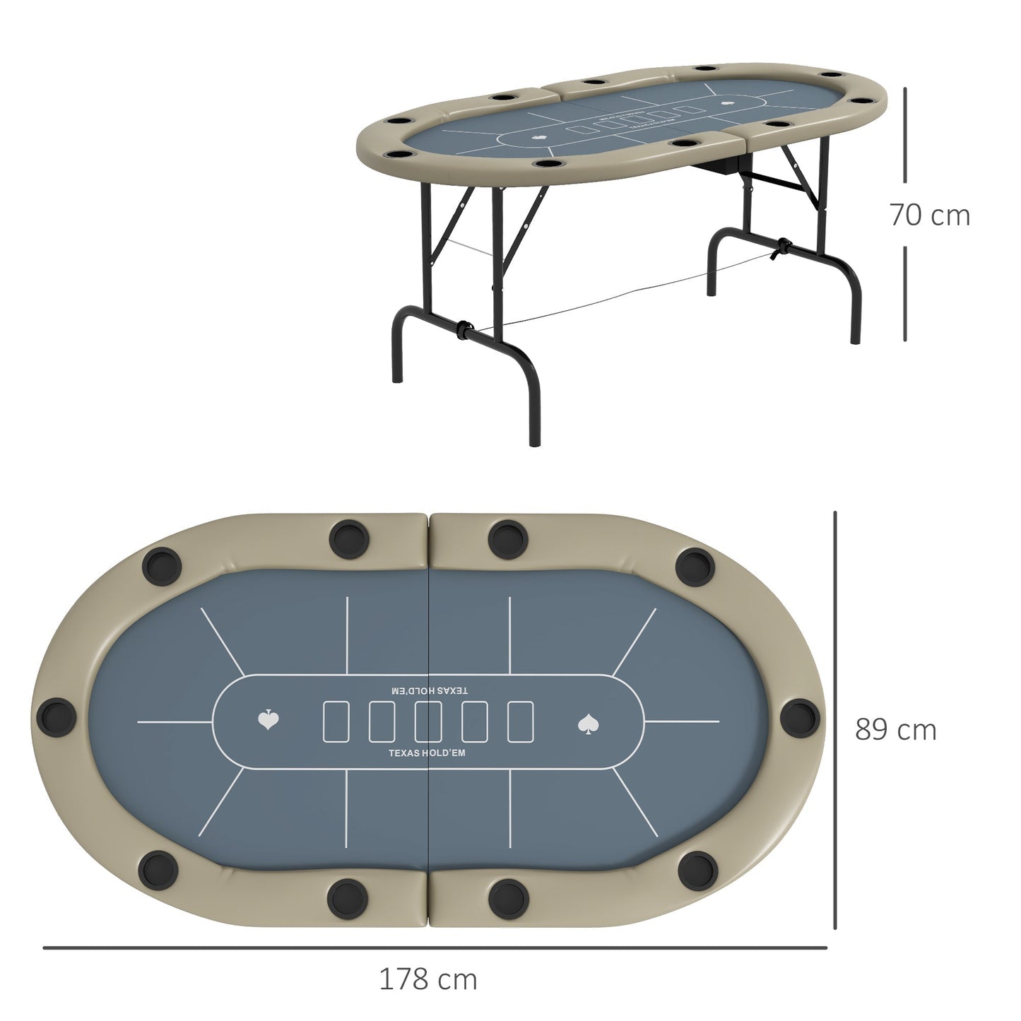 SPORTNOW 8 Player Folding Poker Table, with Cup Holders, Cushioning Edge, Brown and Blue