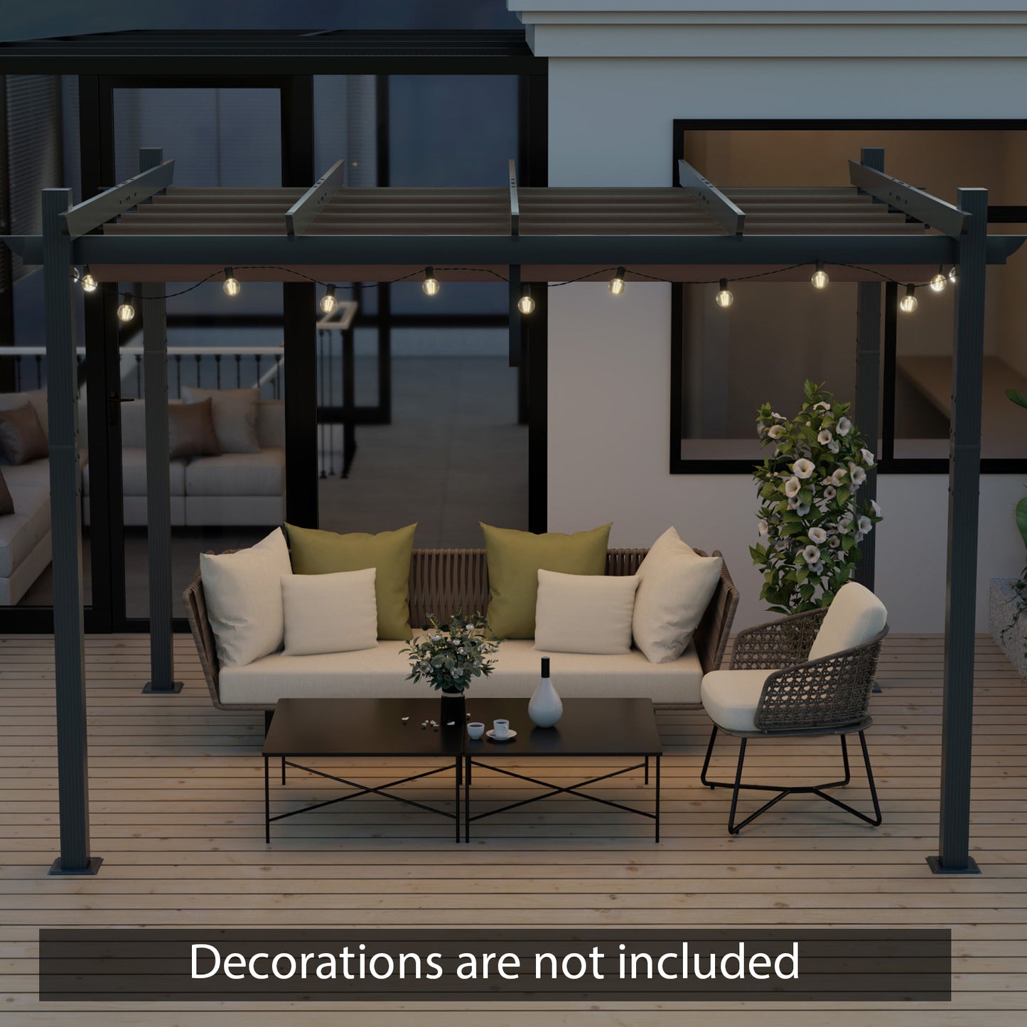2.9 x 3.6 m Outdoor Retractable Pergola with Canopy Cover-Coffee