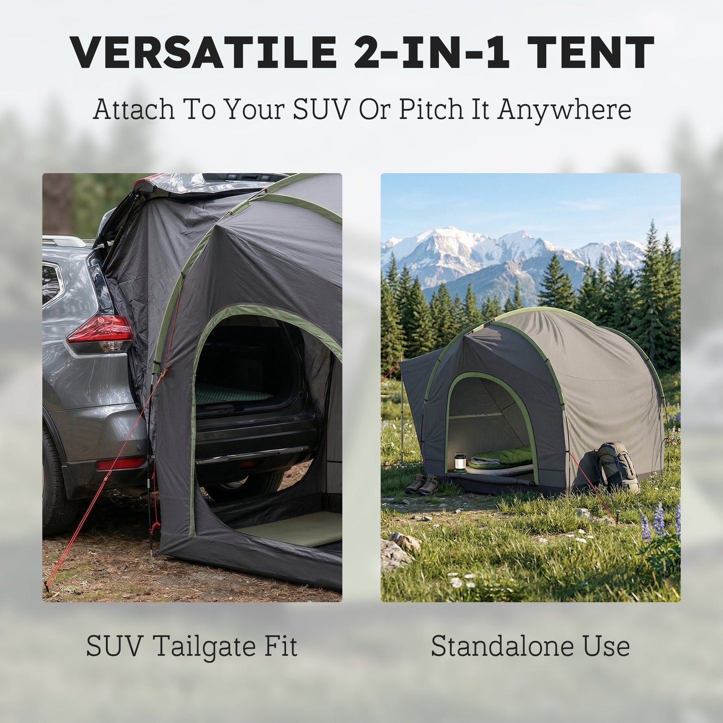 Outsunny Car Tent with 2.35m Stand-Up Height, 3000mm Waterproof Tailgate Tent with Mesh Windows for Family Camping Travelling