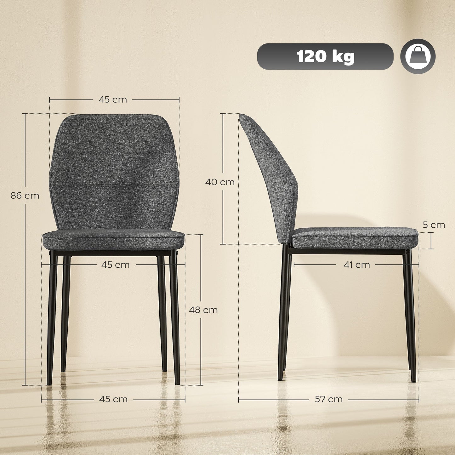 HOMCOM Velvet Dining Chairs Set of 2, Modern Armless Upholstered Kitchen Chairs with Metal Legs, Curved Back and Padded Seat, for Dining Room, Bedroom, Living Room, Grey