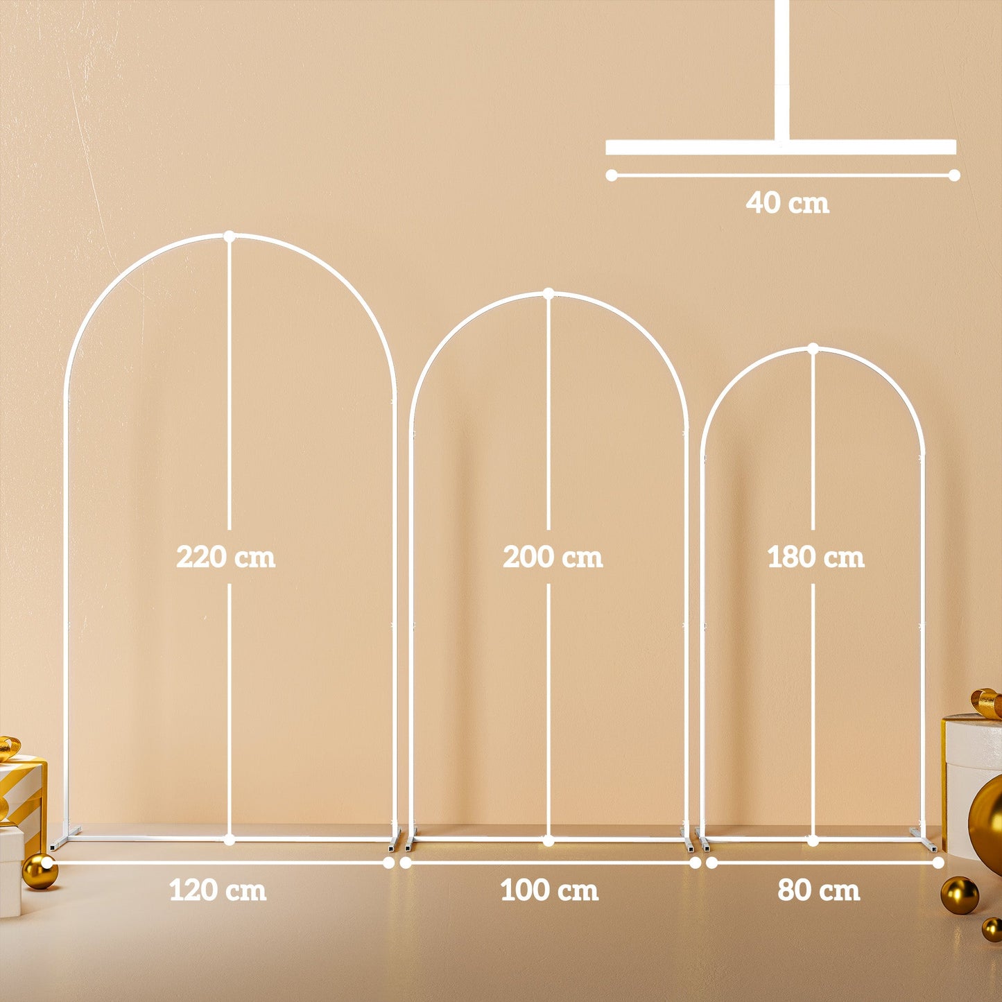Outsunny Wedding Arch Frame Set, Metal Balloon Arch Stand Set, Balloon Arch Stand Set for Birthday Party, 2.2, 2, 1.8 m White