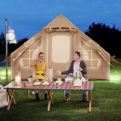 4-6 People Inflatable Tent with 4 Mesh Screen Windows and 2 Doors-Beige