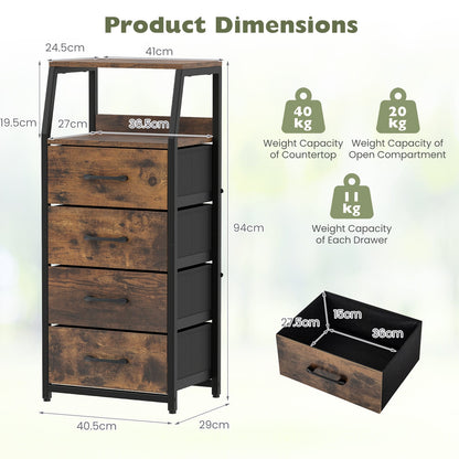 4-Drawer Storage Cabinet with Detachable and Foldable Fabric Drawers-Rustic Brown