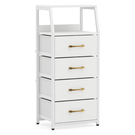4-Drawer Storage Cabinet with Detachable and Foldable Fabric Drawers-White