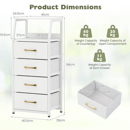 4-Drawer Storage Cabinet with Detachable and Foldable Fabric Drawers-White