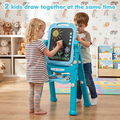 4-In-1 Double Side Easel for Toddler with Magnetic Chalkboard-Green