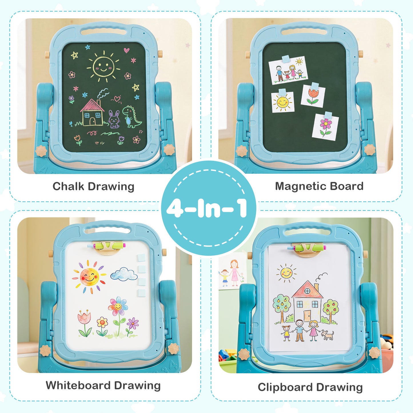 4-In-1 Double Side Easel for Toddler with Magnetic Chalkboard-Green