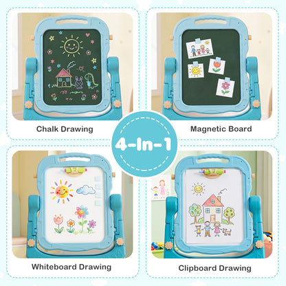 4-In-1 Double Side Easel for Toddler with Magnetic Chalkboard-Green