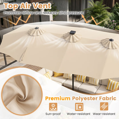 4 M Double-Sided Patio Umbrella Base Included with 108 Multi-Color LED Lights and 3 Air Vents-Beige