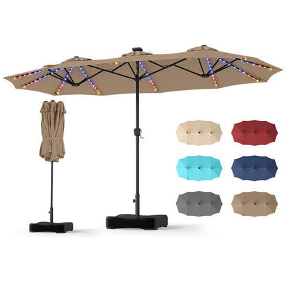 4 M Double-Sided Patio Umbrella Base Included with 108 Multi-Color LED Lights and 3 Air Vents-Coffee