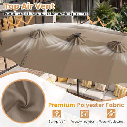 4 M Double-Sided Patio Umbrella Base Included with 108 Multi-Color LED Lights and 3 Air Vents-Coffee