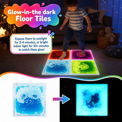4-Pack Colorful Glow-in-the-Dark Liquid Sensory Floor Tiles for Toddlers