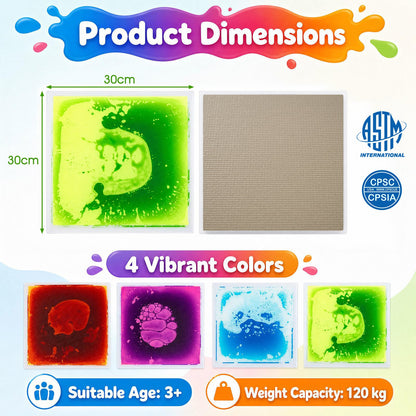 4-Pack Colorful Glow-in-the-Dark Liquid Sensory Floor Tiles for Toddlers
