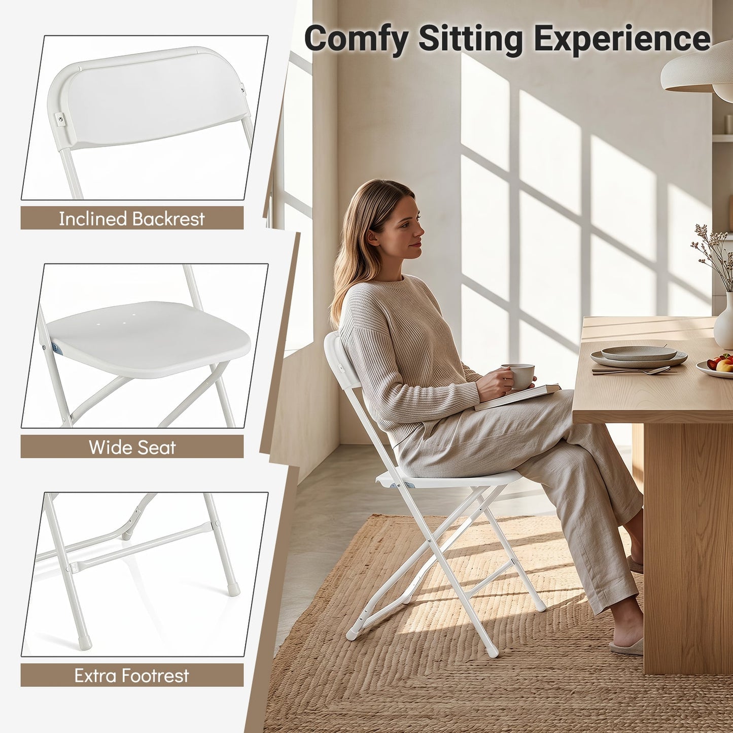 4 Pack Folding Chairs with Heavy Duty Metal Frame for Home-White