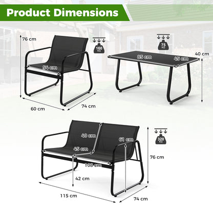 4 Piece Outdoor Furniture Set Patio Metal Conversation Chair Coffee Table