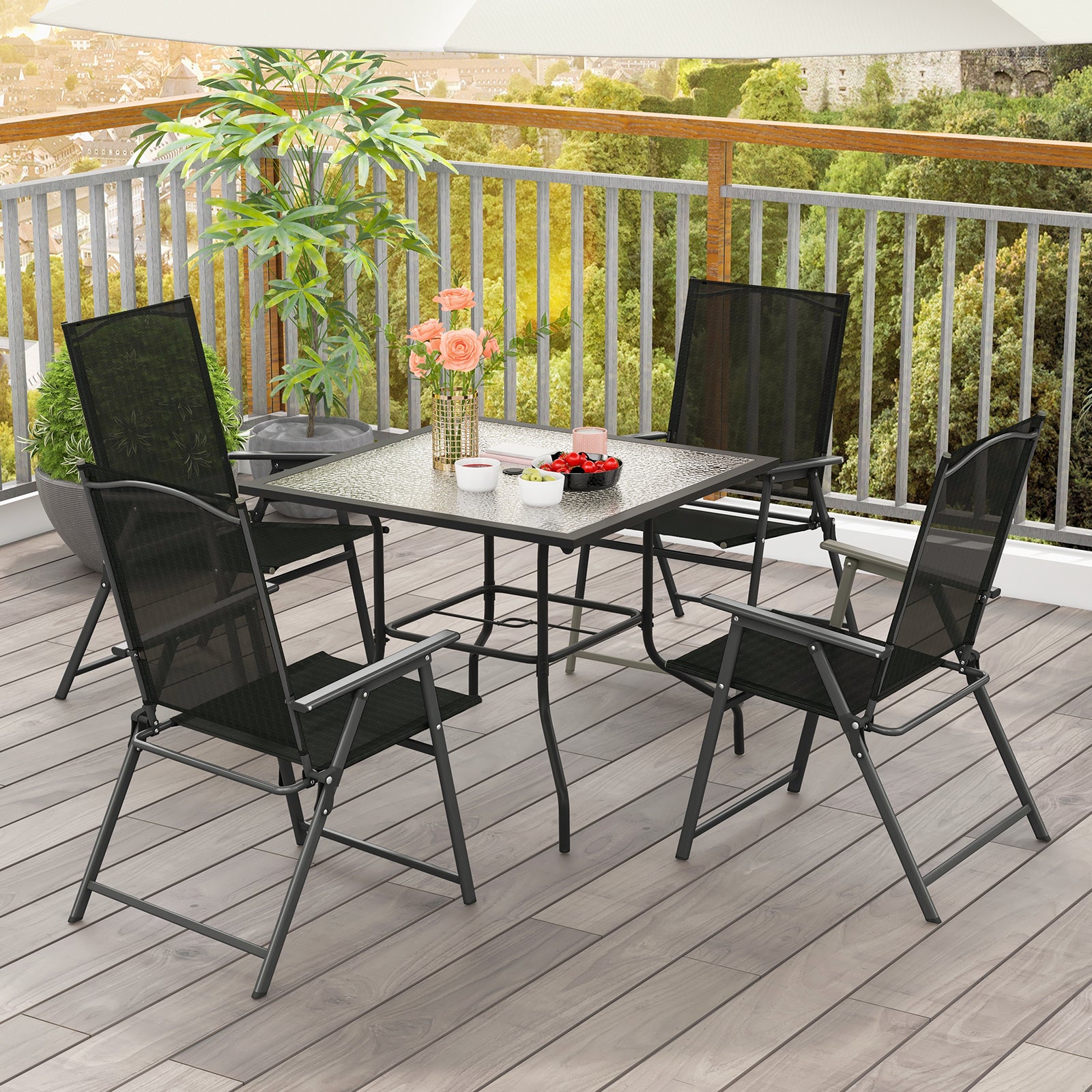 4 Piece Patio Folding Dining Chair Set for Garden Backyard-Black