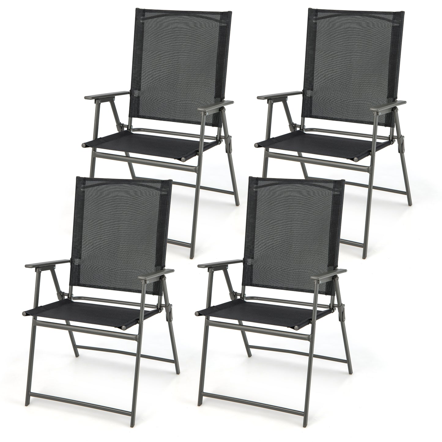 4 Piece Patio Folding Dining Chair Set for Garden Backyard-Black