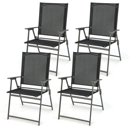 4 Piece Patio Folding Dining Chair Set for Garden Backyard-Black