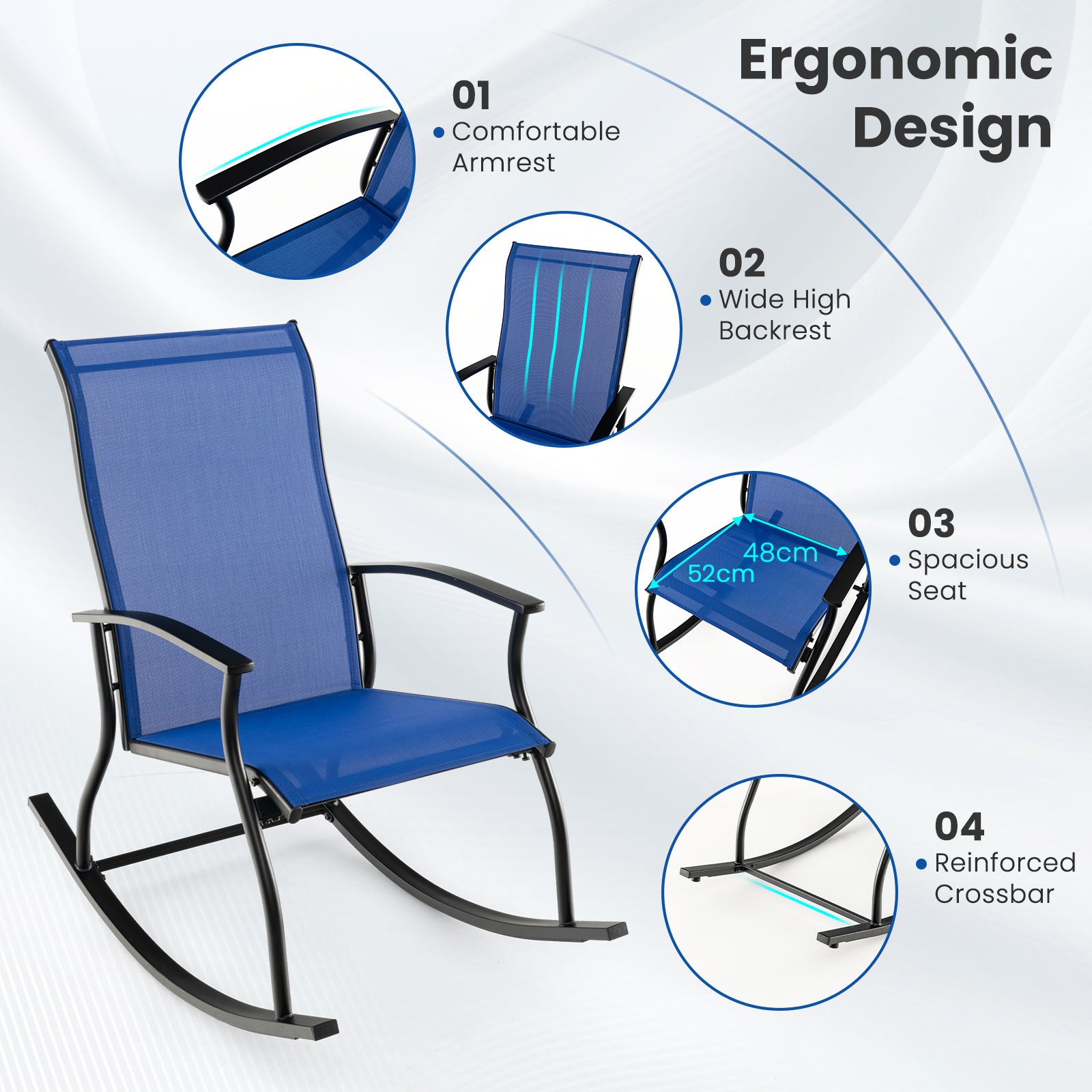 4 Pieces Outdoor Rocking Chairs with Breathable Backrest-Navy