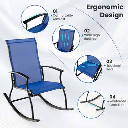 4 Pieces Outdoor Rocking Chairs with Breathable Backrest-Navy
