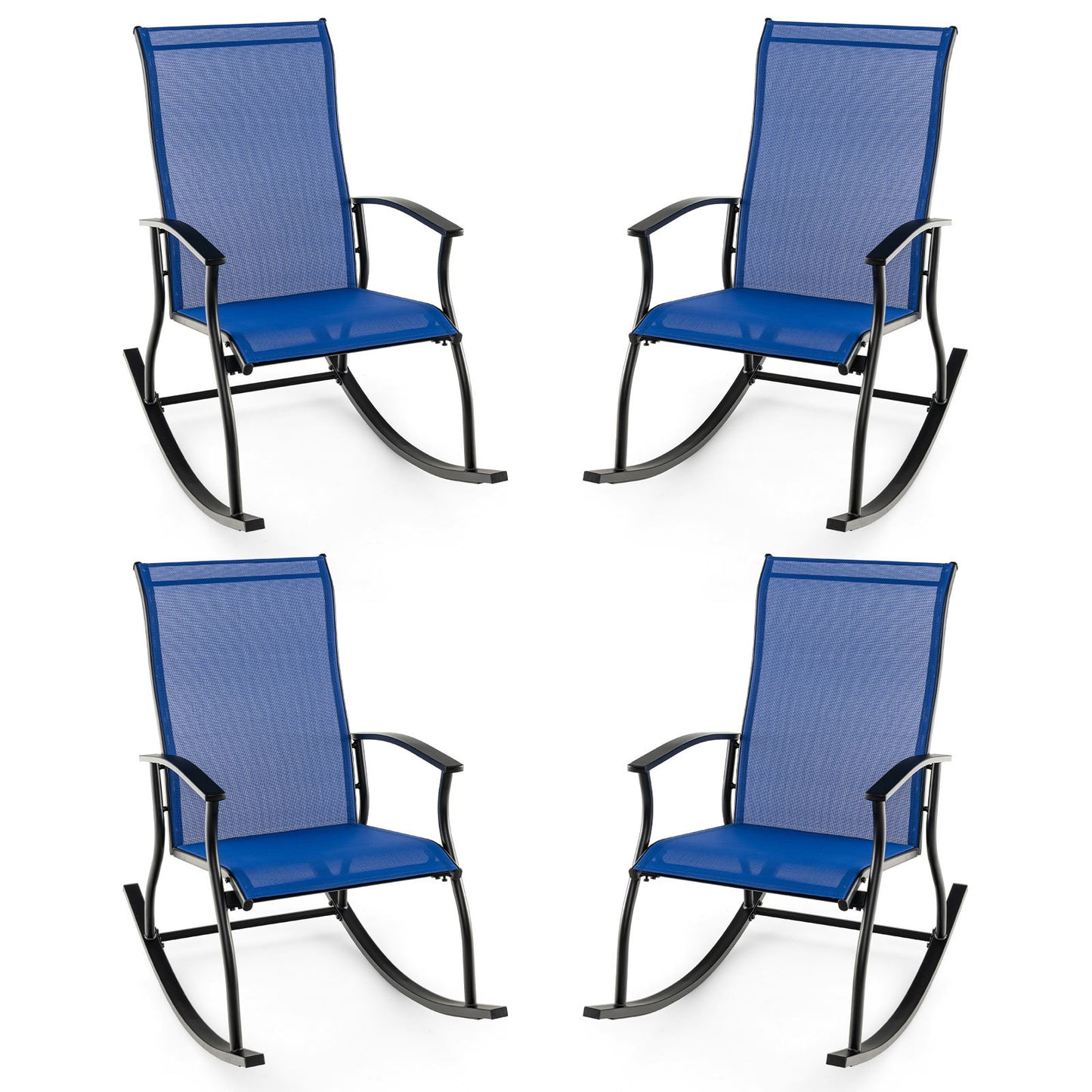 4 Pieces Outdoor Rocking Chairs with Breathable Backrest-Navy