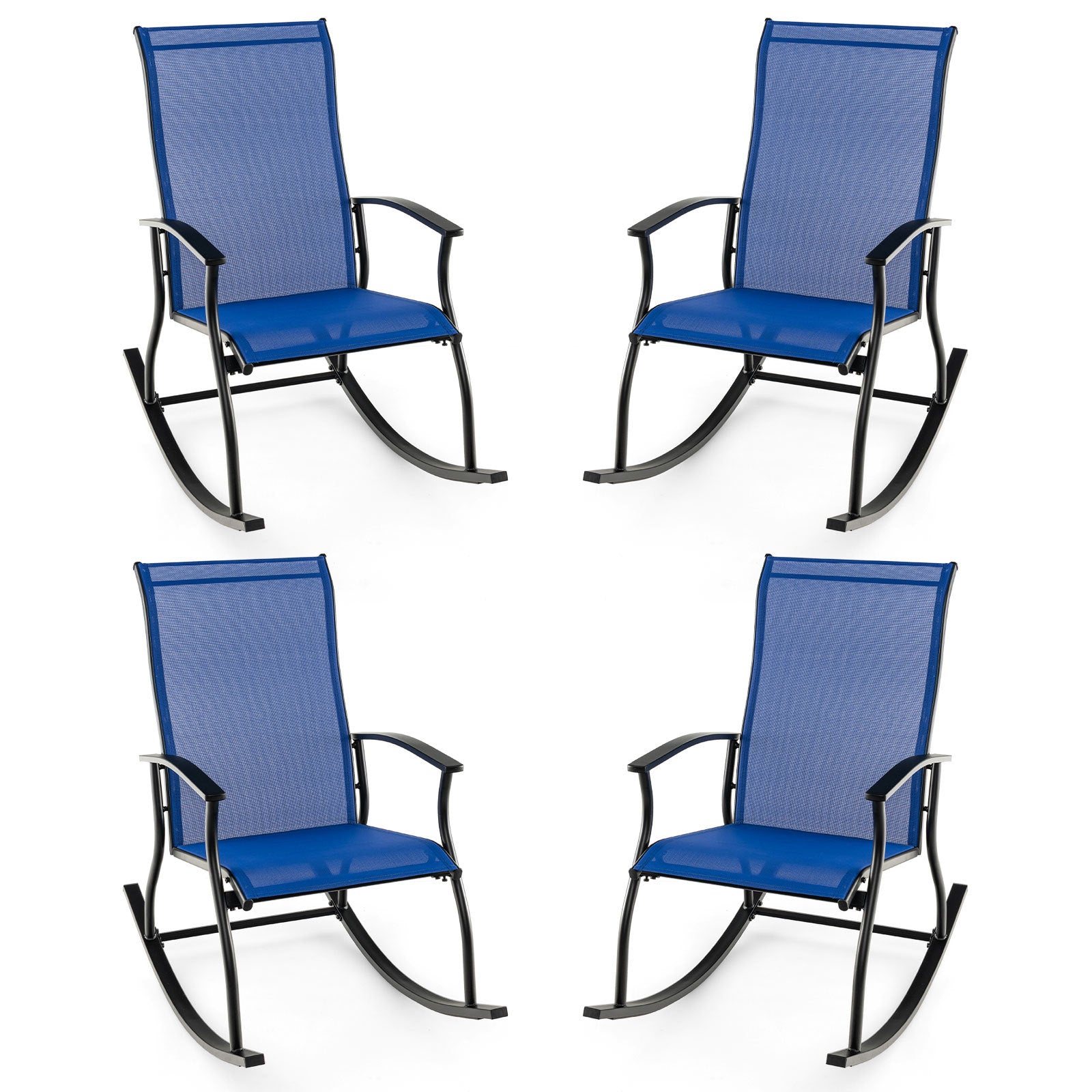 4 Pieces Outdoor Rocking Chairs with Breathable Backrest-Navy